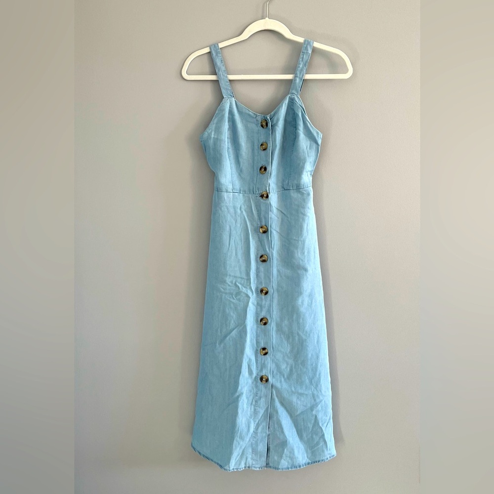 Denim-Like Midi Length Sleeveless Dress